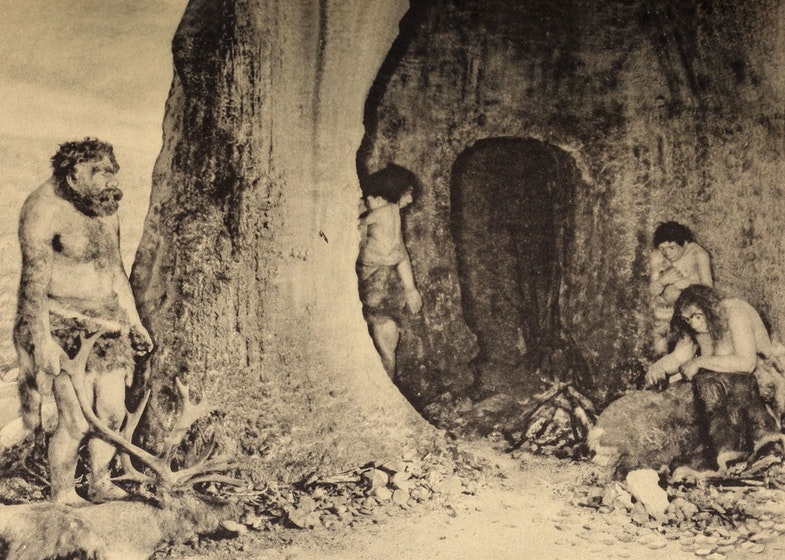 Реконструкция семейной группы неандертальца family group of neanderthal man