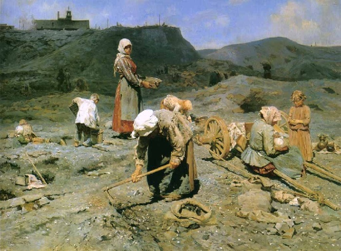 «Сбор угля бедными на выработанной шахте». Автор: Николай Касаткин. «Сбор угля бедными на выработанной шахте». Автор: Николай Касаткин.
