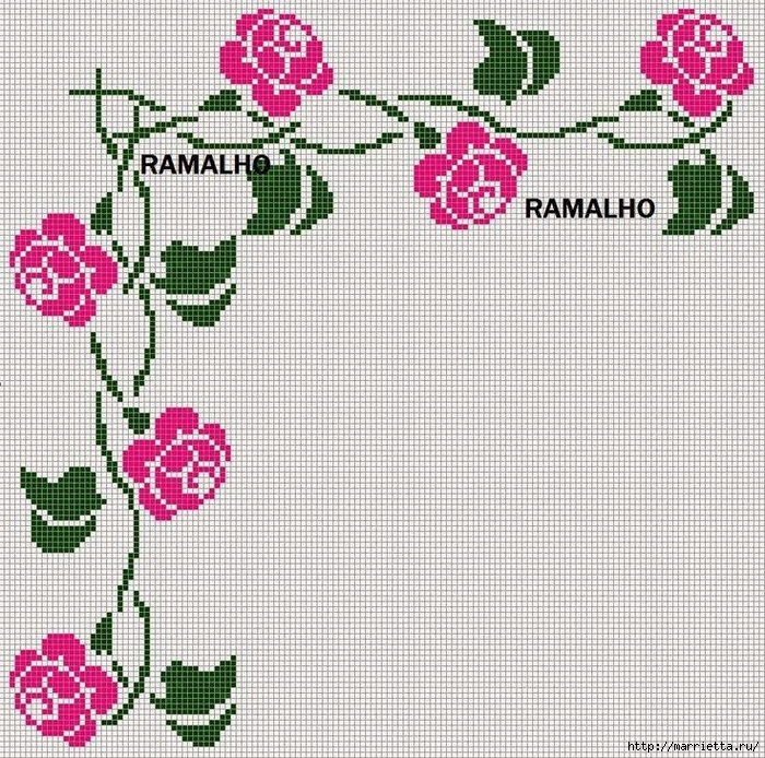 Вышиваем розы на скатерти и салфетках. Схемы (9) (700x694, 530Kb)