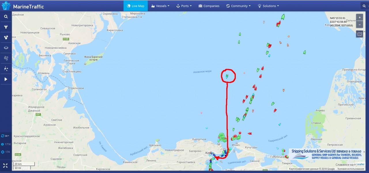 Свежие новости по Азовскому морю: задержанный украинский балкер Amadore идёт в Керчь на буксире Свежие новости по Азовскому морю: задержанный украинский балкер Amadore идёт в Керчь на буксире