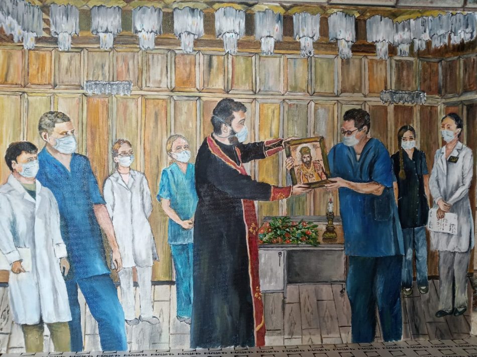 Ирина Серебрякова с Живописной улицы преподнесла в дар врачам картину, написанную по фотографии