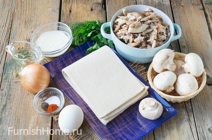 Слойки с курицей и грибами Слойки с курицей и грибами