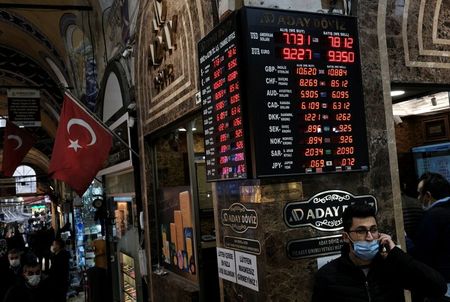 A board shows the currency exchange rates outside an exchange office in Istanbul, Turkey March 22, 2021. REUTERS/Murad Sezer A board shows the currency exchange rates outside an exchange office in Istanbul, Turkey March 22, 2021. REUTERS/Murad Sezer