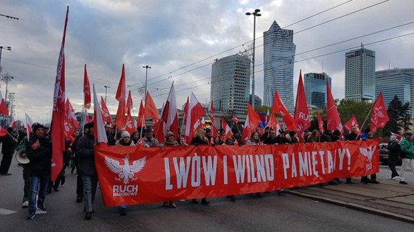 Плакат с надписью «Помним о Львове и Вильнюсе» / Фото: politnavigator.net