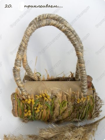 Мастер-класс Свит-дизайн День рождения День учителя Бумагопластика МК сумочки Лесная полянка Бумага гофрированная Жёлуди Клей Листья Материал природный Мешковина Проволока Пряжа фото 26