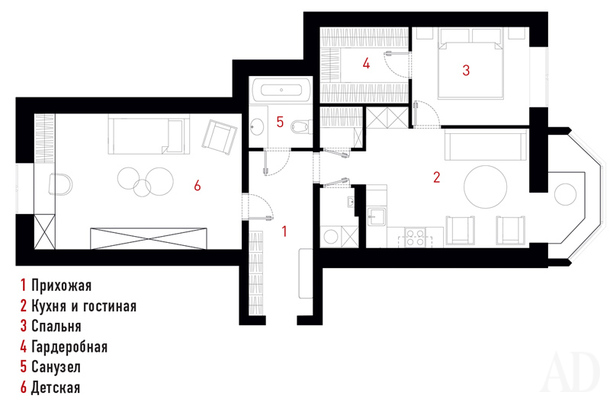 Синяя квартира в Петербурге, 78 м²