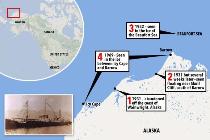 Побережье Аляски, где видели SS Baychimo между 1931 и 1969 годами. | Фото: thesun.co.uk. Побережье Аляски, где видели SS Baychimo между 1931 и 1969 годами. | Фото: thesun.co.uk.