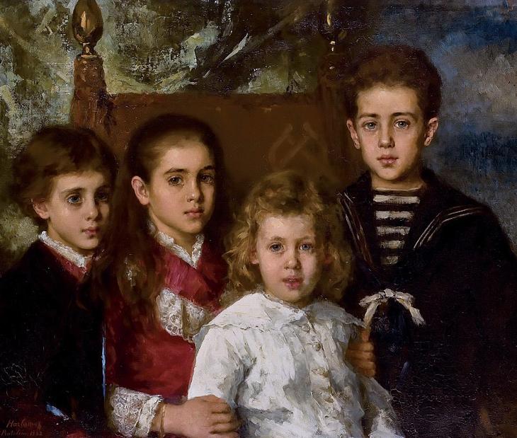 Портрет четырех детей от второго брака Павла Павловича Демидова, 2-го кнÑÐÑ Ð¡Ð°Ð½-Донато (1839-1885), Ðврора (1873-1904), Ðнатолий (1874-1943), ÐœÐ°Ñ€Ð¸Ñ (1876-1955) и Павел (1879-1909). ÐлекÑей ÐлекÑеевич Харламов
