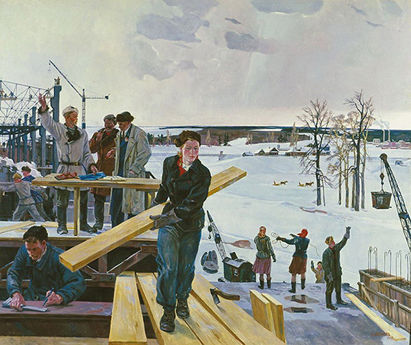 Александр Дейнека, «На просторах подмосковных строек», 1949 г.
