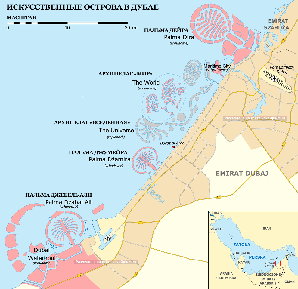 Давайте взглянем на карту всех искусственных островов в Дубае
