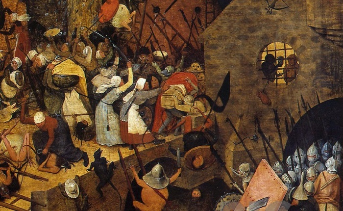 «Безумная Грета». Фрагмент. (Женщины, отчаянно мутузящие кулаками монстров.) О чём на самом деле рассказывает картина «Безумная Грета»рассказал Брейгеля Старшего: Символизм, тайны и парадоксы шедевра