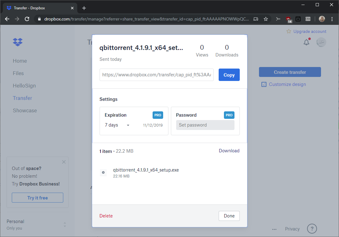 Dropbox Transfer запускается для всех пользователей