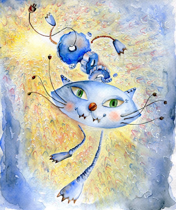 Кот в стиле футуризма Веселка Велинова, веселые картинки, гид по стилям, живопись, забавно, история искусства, коты, художник