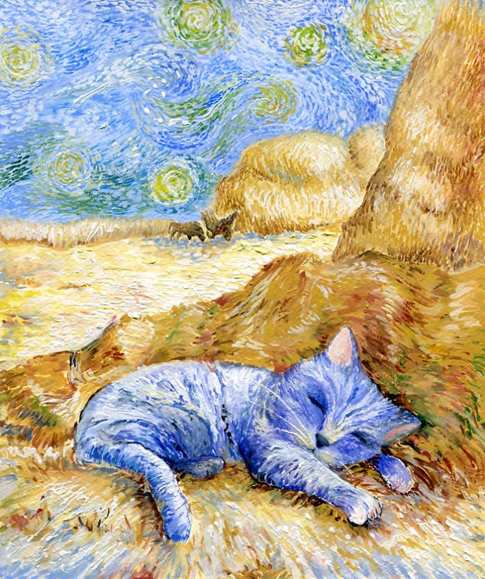 Кот в стиле Ван Гога Веселка Велинова, веселые картинки, гид по стилям, живопись, забавно, история искусства, коты, художник