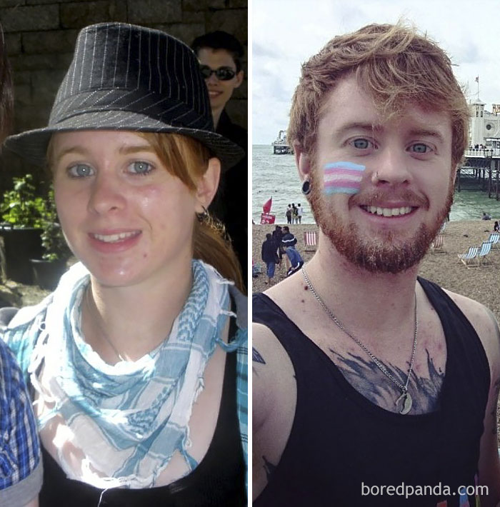 Found A Photo From My First Ever Pride, 8 Years Ago Vs. Me At Trans Pride The Other Day, Changed A Little Bit