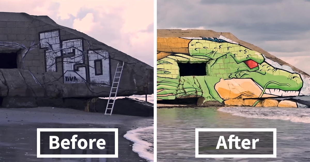 Street Artist Duo Transforms A Blockhouse On French Beach Into Shenron From Dragon Ball