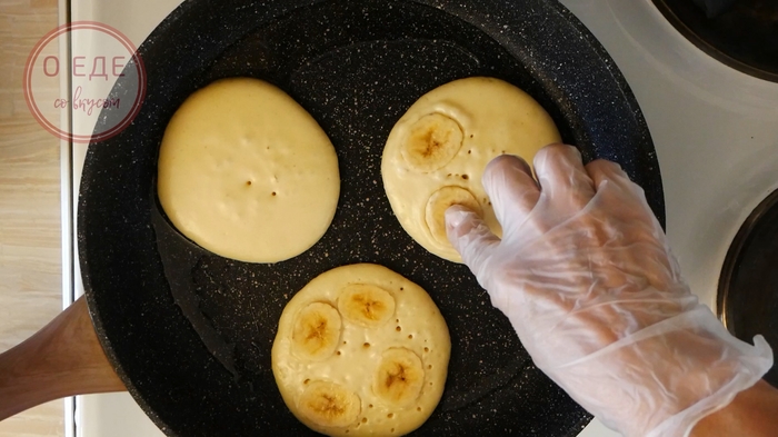 Очень вкусные панкейки с бананами. Панкейк, Завтрак, Оладьи, Видео, Длиннопост, Банан, Рецепт, Кулинария