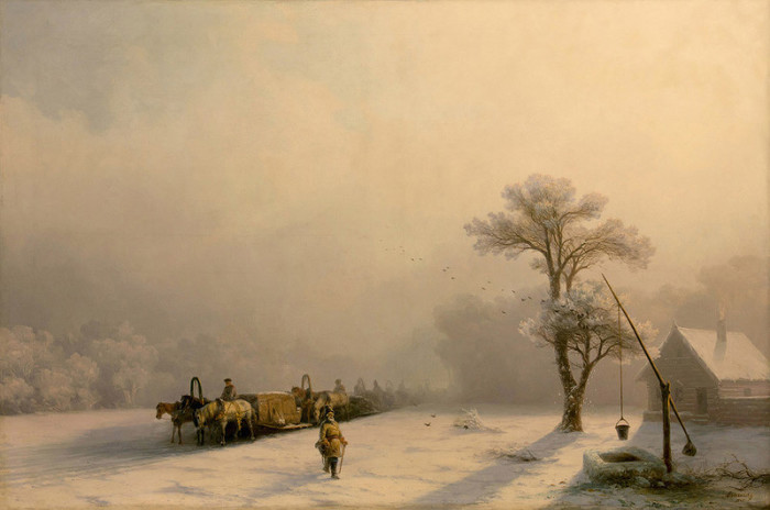 Зимний обоз в пути. И. Айвазовский, 1857 год. | Фото: history-of-art.livejournal.com. Зимний обоз в пути. И. Айвазовский, 1857 год. | Фото: history-of-art.livejournal.com.