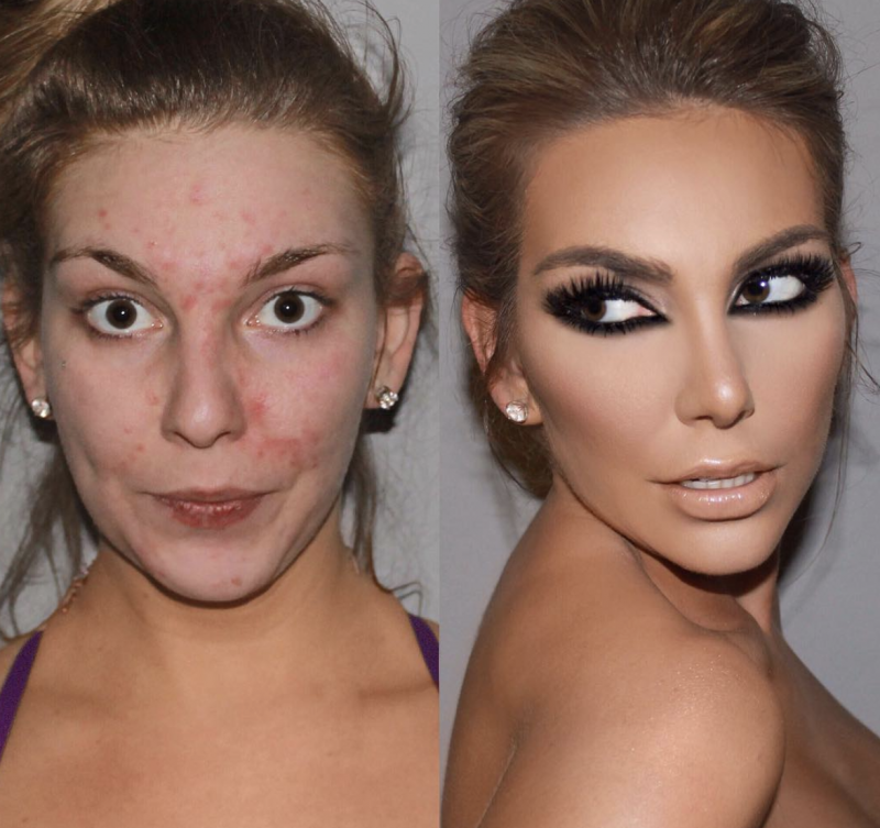 16 преображений после макияжа, которым позавидуют даже пластические хирурги девушки, до и после, красота, лицо, макияж, преображение