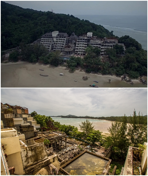 Недостроенный отель Phuket Peninsula Spa & Resort был заброшен на острове Пхукет в 2004 г. (Таиланд). 