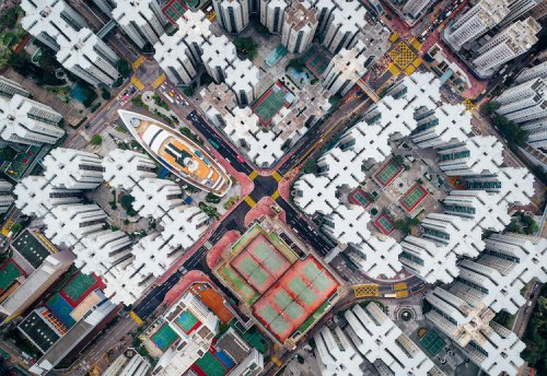 Захватывающие снимки города-крепости Коулун в Гонконге, сделанные с помощью дрона (9 фото)