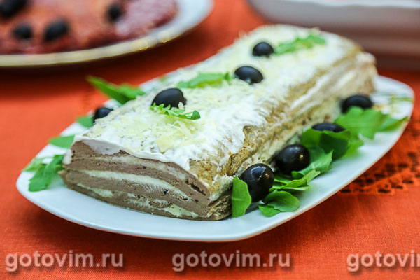Печеночный торт с сыром. Фотография рецепта Печеночный торт с сыром. Фотография рецепта