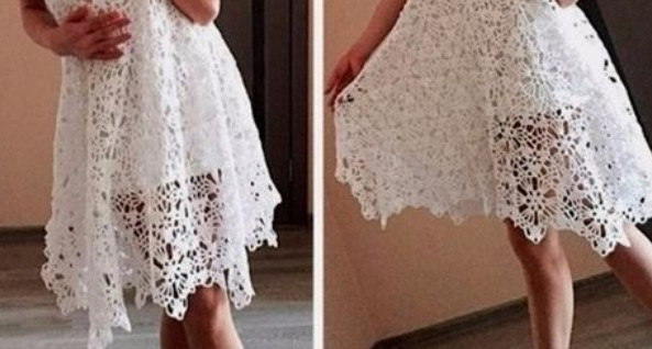 Вязание белого сарафана крючком из мотивов...