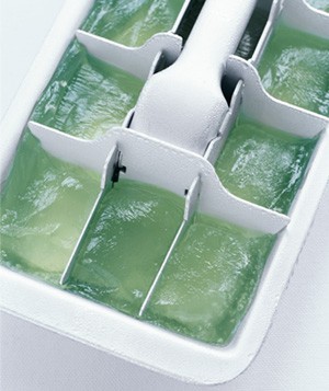 Ice cube tray used to hold frozen aloe