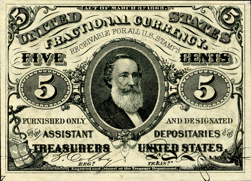 Front of the five-cent bill featuring Clark