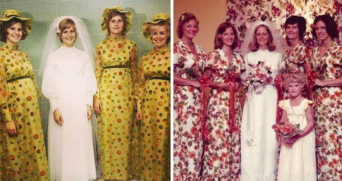 30 смешных и нелепых нарядов подружек невесты Подружка невесты, винтажные фото, мода, наряды, свадебные платья, свадебные снимки, смешное, юмор