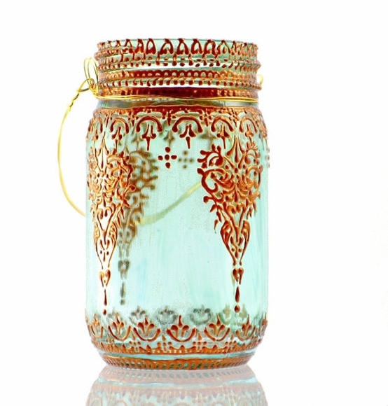 Aqua Mason Jar Lantern with Moroccan Styled Copper by LIT decor... this is gorgeous!!! by EnGuzel2013