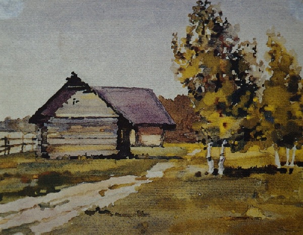 Акварельный пейзаж. Осень в деревне. Автор: Коля Дмитриев. Акварельный пейзаж. Осень в деревне. Автор: Коля Дмитриев.