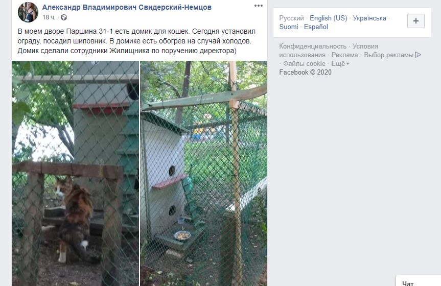 Во дворе на улице Паршина создали домик для бездомных кошек