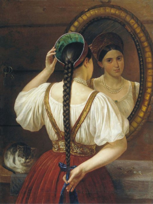 Ф. Будкин, Девушка перед зеркалом, 1848