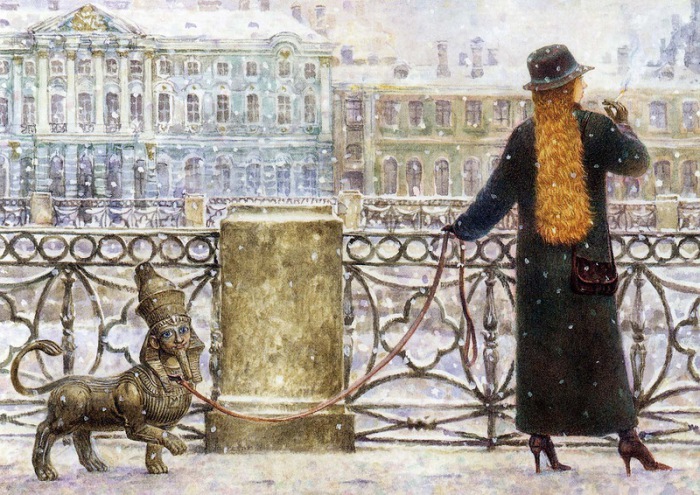 Прогулка со сфинксом. Автор: российский художник Владимир Румянцев. Прогулка со сфинксом. Автор: российский художник Владимир Румянцев.