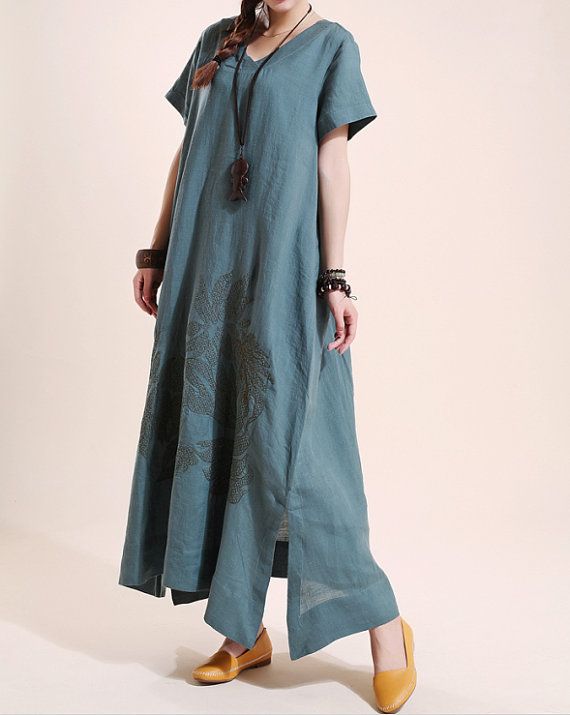 Summer maxi dress Loose linen Short sleeve long dress by MaLieb, $99.00