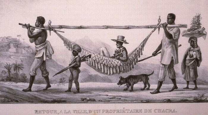 Рабы - носильщики транспортируют своего господина (Бразилия, 1831 год) Рабы - носильщики транспортируют своего господина (Бразилия, 1831 год)