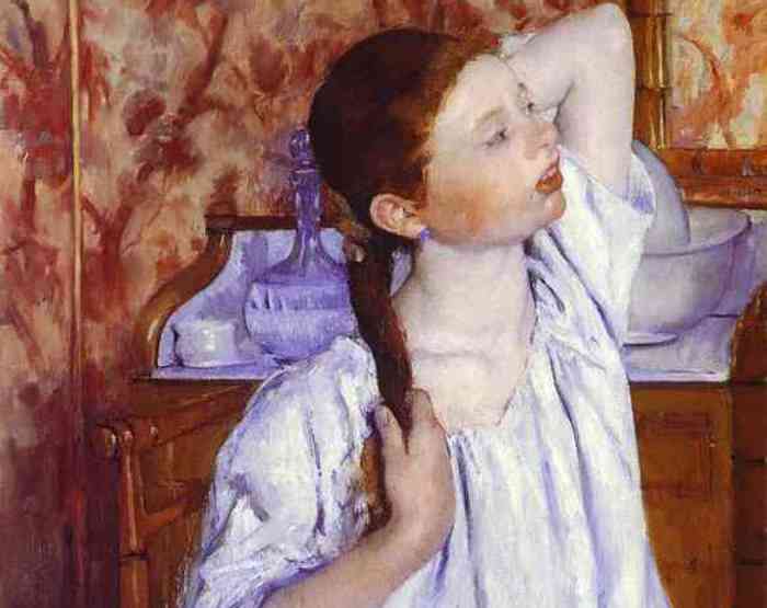 Мэри Кассат. Девочка, причесывающая свои волосы, 1886. Фрагмент Мэри Кассат. Девочка, причесывающая свои волосы, 1886. Фрагмент