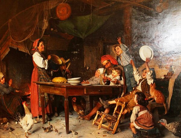 Гаэтано Кьеричи, "Поспешный пудинг",1883, холст, масло