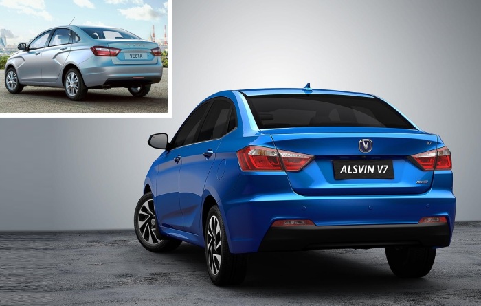 За исключением нескольких мелких деталей, дизайн задней части Changan Alsvin V7 полностью дублирует оформление LADA Vesta. За исключением нескольких мелких деталей, дизайн задней части Changan Alsvin V7 полностью дублирует оформление LADA Vesta.
