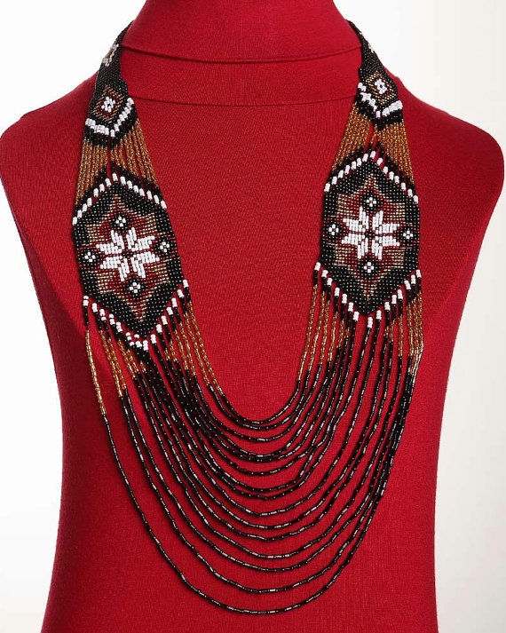 Traditional Ukrainian Folk Handmade Glass Beads NECKLACE Long Gerdan: Black /Gold /White /Red-koraliky on etsy