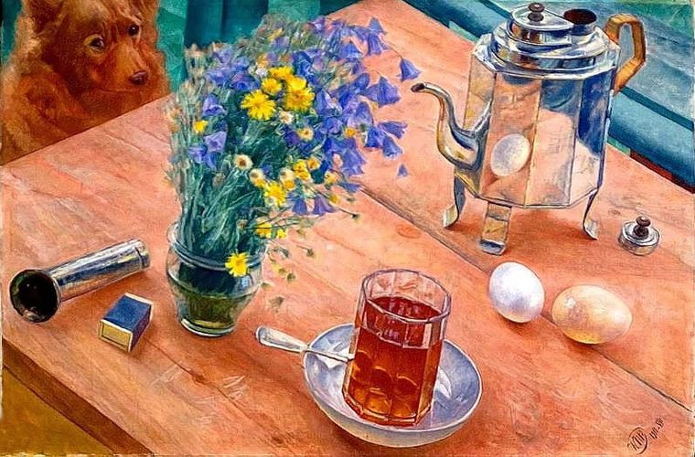Кузьма Сергеевич Петров-Водкин. Утренний натюрморт Кузьма Сергеевич Петров-Водкин. Утренний натюрморт СССР, граненый стакан, губастый, история, посуда, стакан, стекло, факты