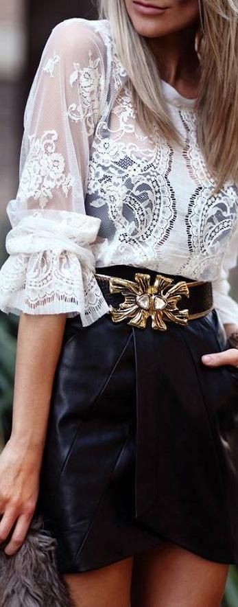 lace ruffles and leather ♥✤ | KeepSmiling | BeStayClassy