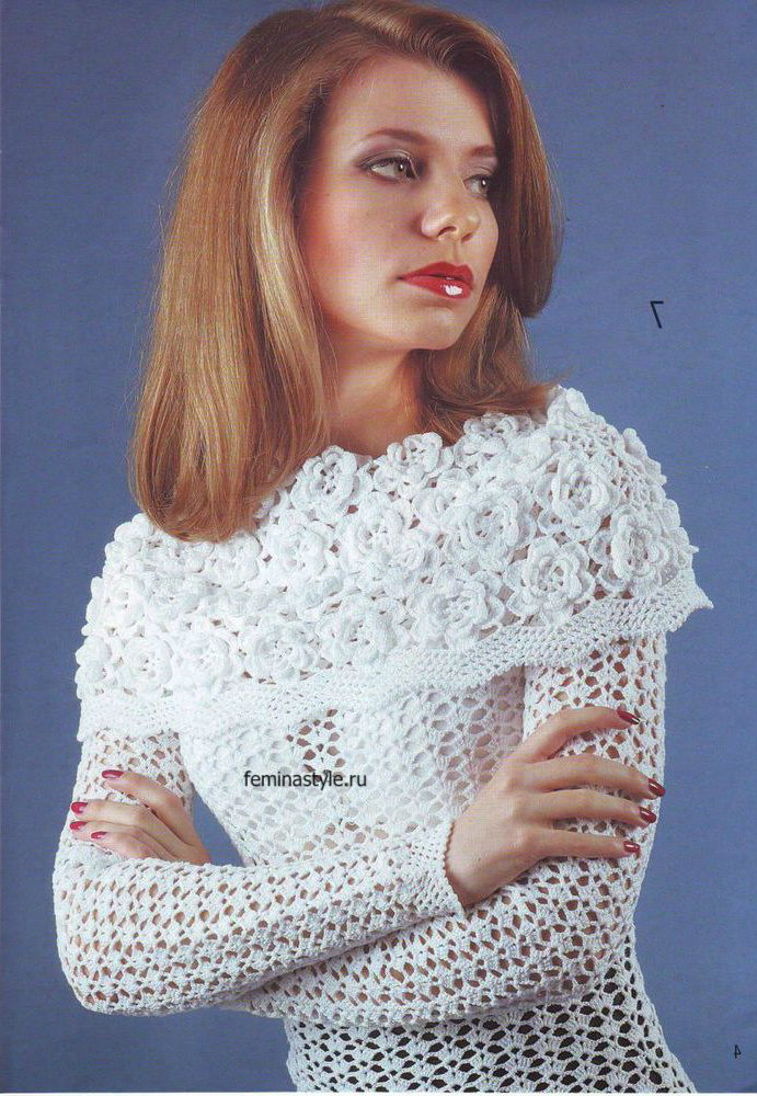 Белый пуловер крючком