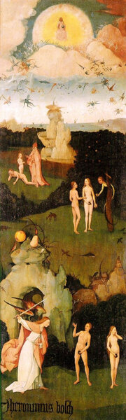 Иероним Босх. Воз сена. Левая створка триптиха. Изгнание из рая, 1515