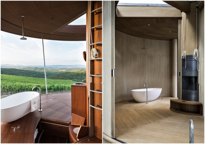 Ванну можно принимать и на открытом воздухе, стоит лишь привести в действие механизм, сворачивающий стены и перегородки (концепт Casa Ojala'). Ванну можно принимать и на открытом воздухе, стоит лишь привести в действие механизм, сворачивающий стены и перегородки (концепт Casa Ojala').