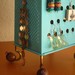 Unique Earring Stand,  Fun Surrealistic Style Retro Industrial Object,Turquoise , Re Purposed Cheese Grater