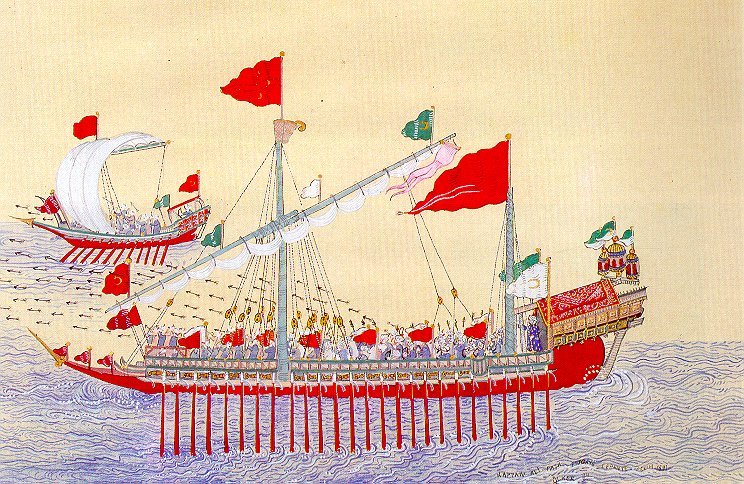 Османская галера на турецкой миниатюре XVI века. Лук всё ещё представляется как основное оружие стрелков - Война в Срединном море: Морея и Тунис | Военно-исторический портал Warspot.ru