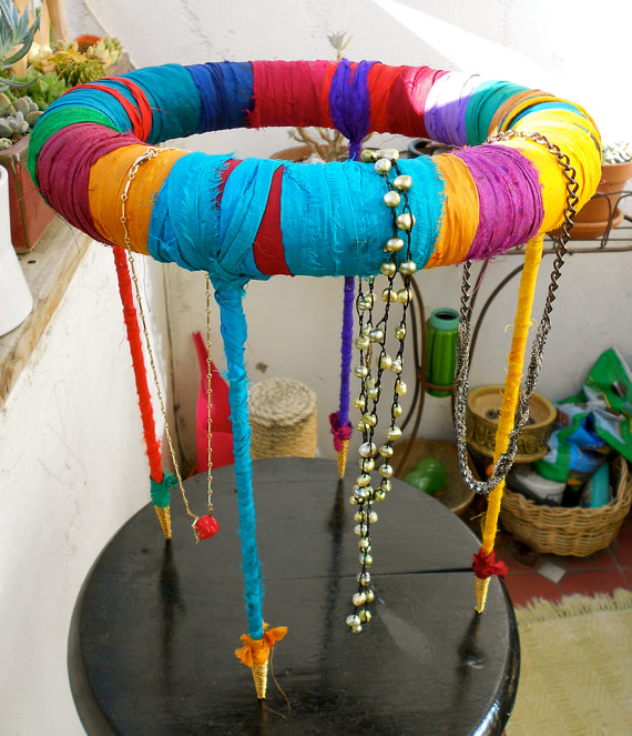 Necklace Display Stand, Colorful Recycled Silk