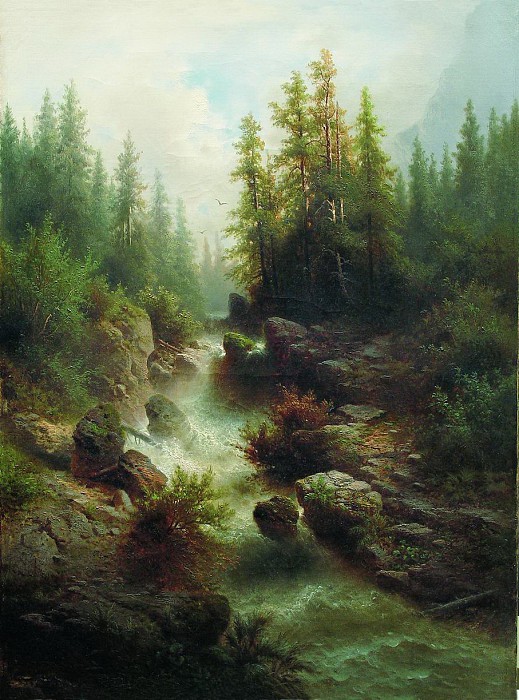 «Горный поток». (1880-е). Частное собрание. Автор: А.И. Мещерский. «Горный поток». (1880-е). Частное собрание. Автор: А.И. Мещерский.